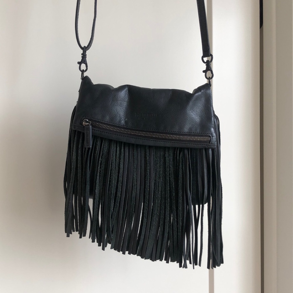 Black VIP Leather Fringe Hammit Crossbody